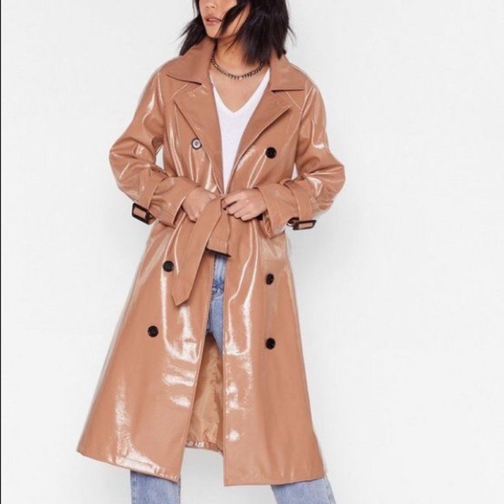 COPY - Nastygal nude/ tan patent trench coat